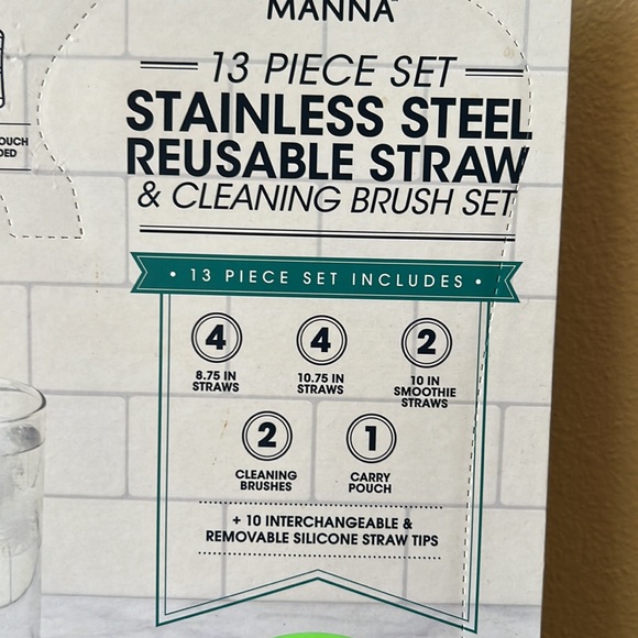 NWT Stainless Steel Reusable Straw & Cleaning Brush Set - 13 Piece Set - Picture 4 of 5
